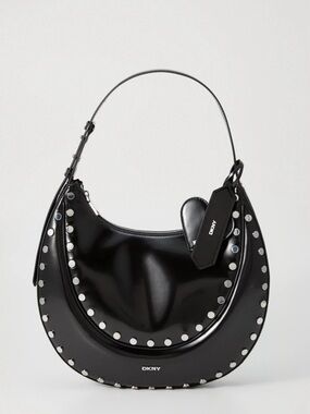 DKNY Black Studded Crescent Shoulder Bag